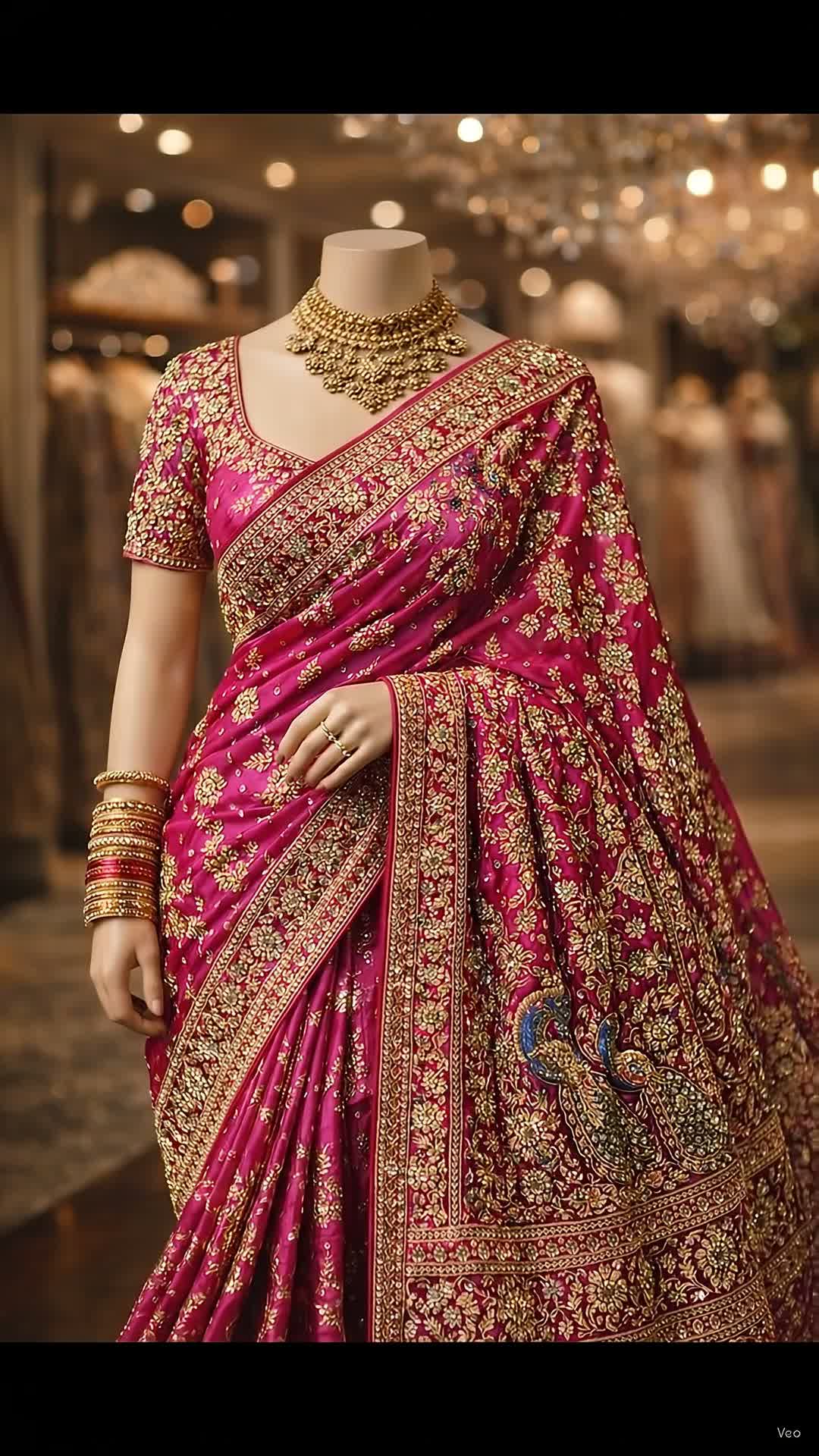 Rani Pink Royal Peacock Zardozi Saree